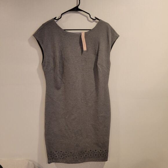 Banana Republic Gray Laser Cutout Hem Ponte Knit Sheath Dress Size 12 Petite - Picture 1 of 8